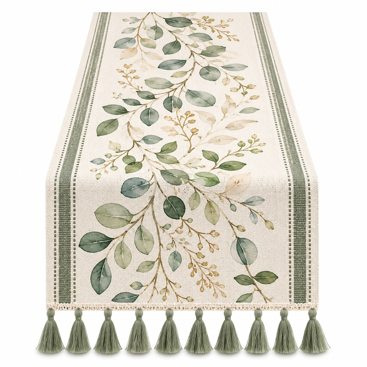 Tischläufer mit botanischem Muster 183x33cm Beige/Grün
