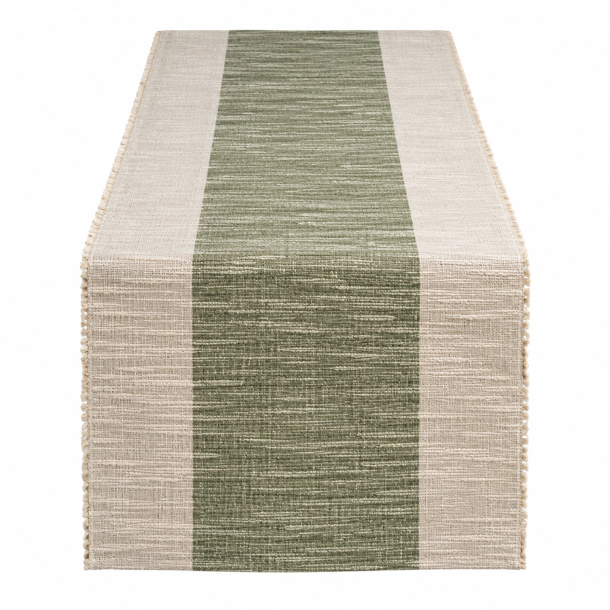 Tischläufer in Leinenoptik mit Streifenmuster - Grün/Beige, 180x33 cm
