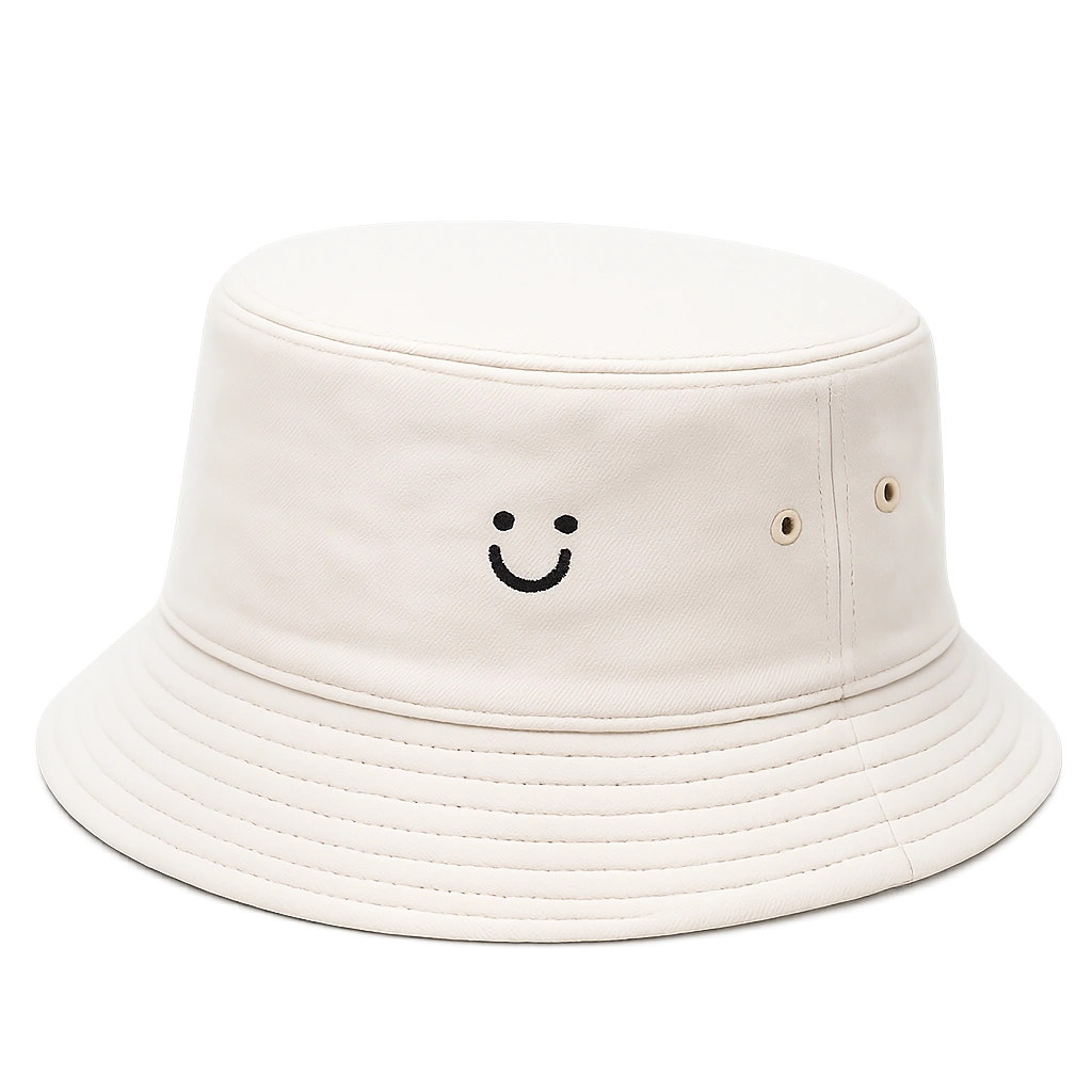 Beiger Bucket Hat mit Smiley-Stickerei