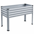 Metall Hochbeet Silber 100 x 30 x 75 cm mit Entwässerung