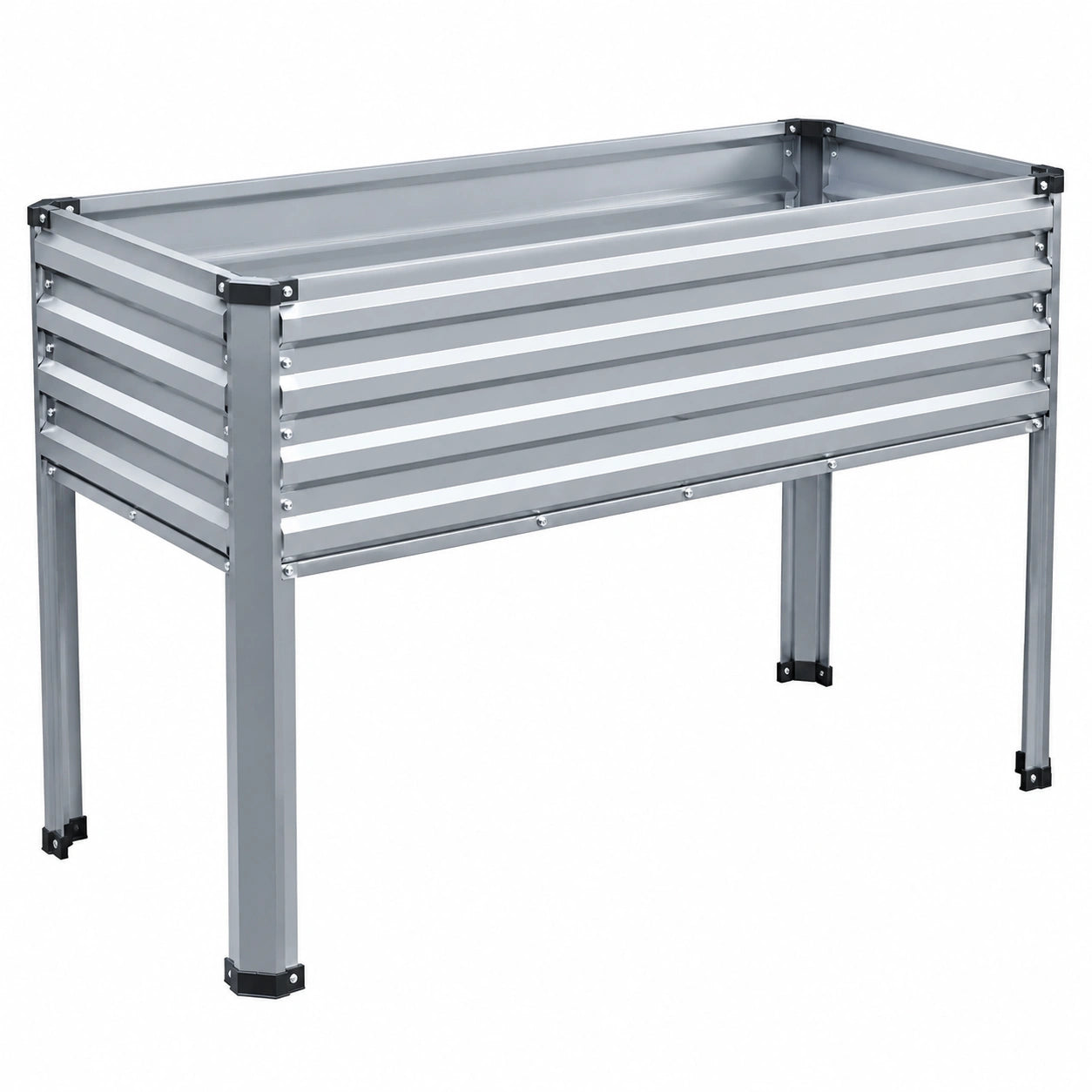 Metall Hochbeet Silber 100 x 30 x 75 cm mit Entwässerung
