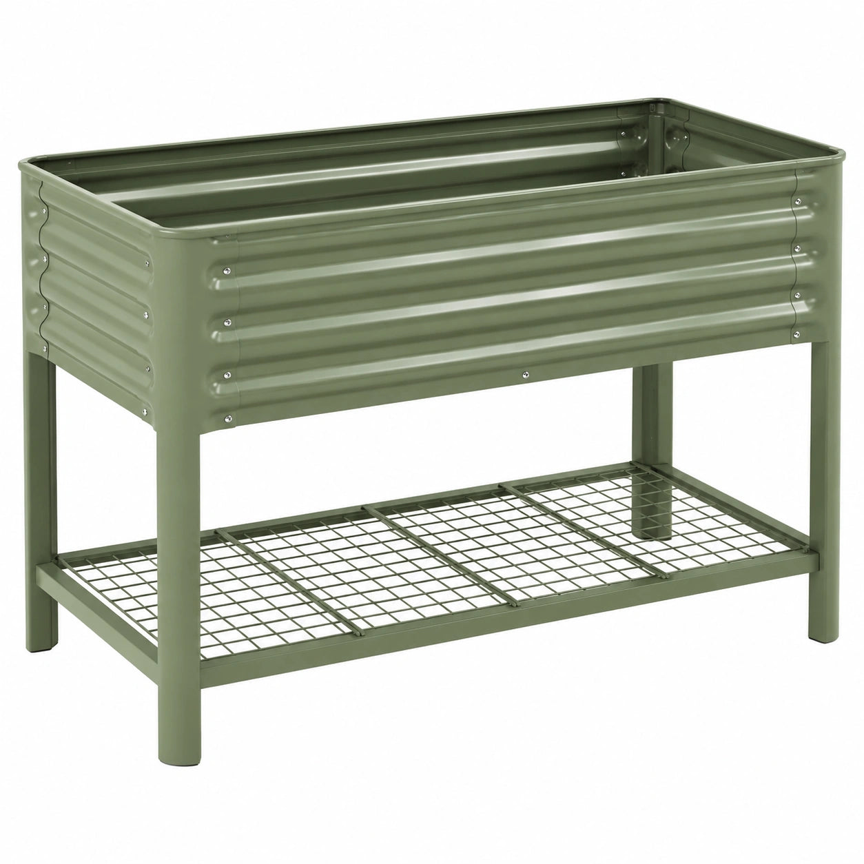 Metall-Hochbeet grün mit Ablage und Gitterboden für Garten und Balkon