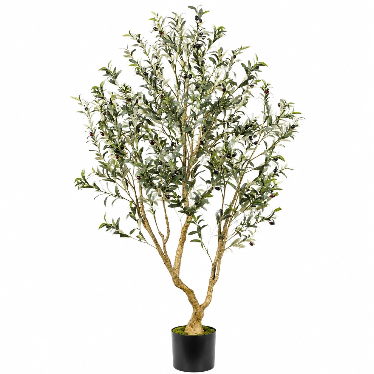 Dekorativer Künstlicher Olivenbaum 180cm mit Topf - Grün/Schwarz
