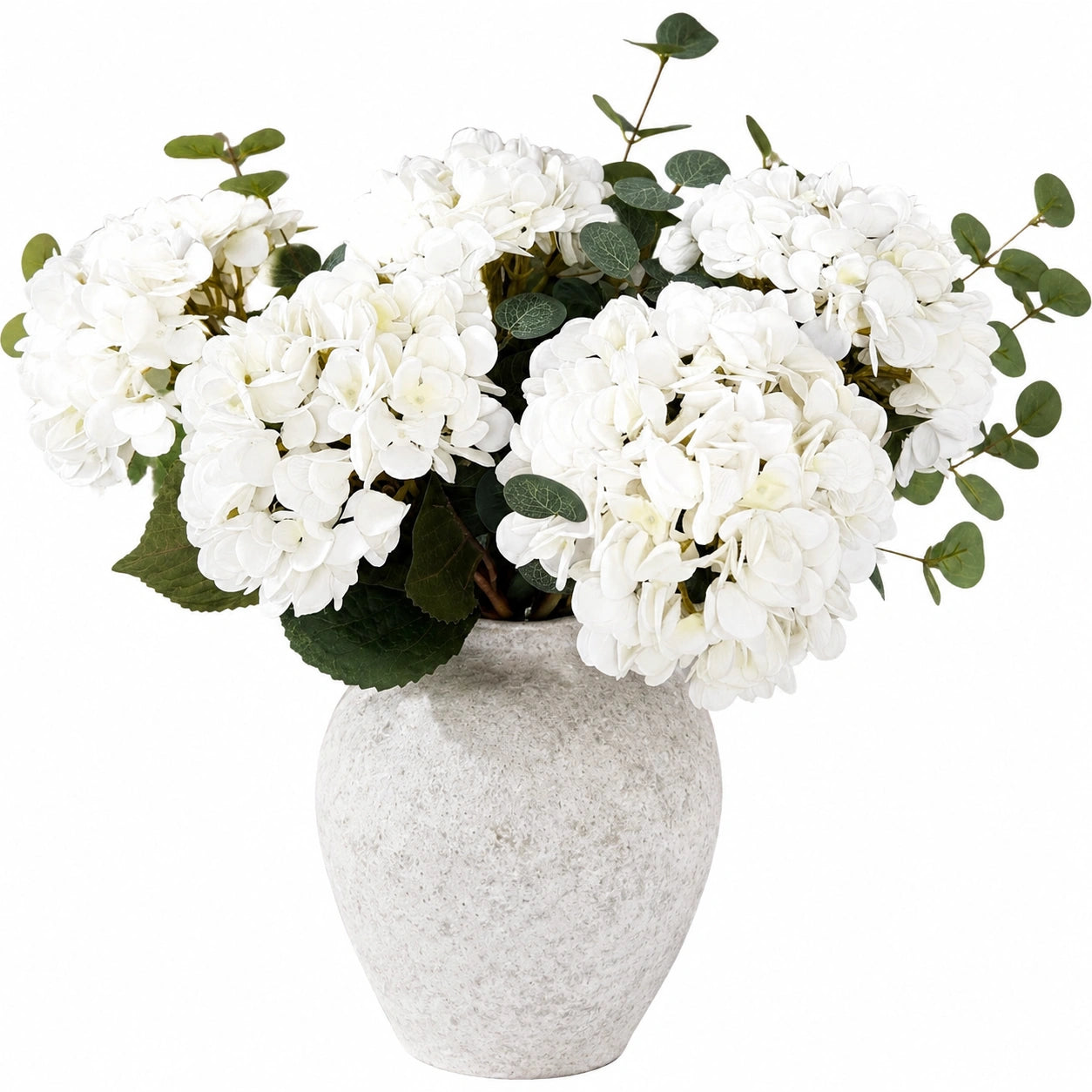 Künstliche Hortensienblume Weiß in Steinoptik Vase