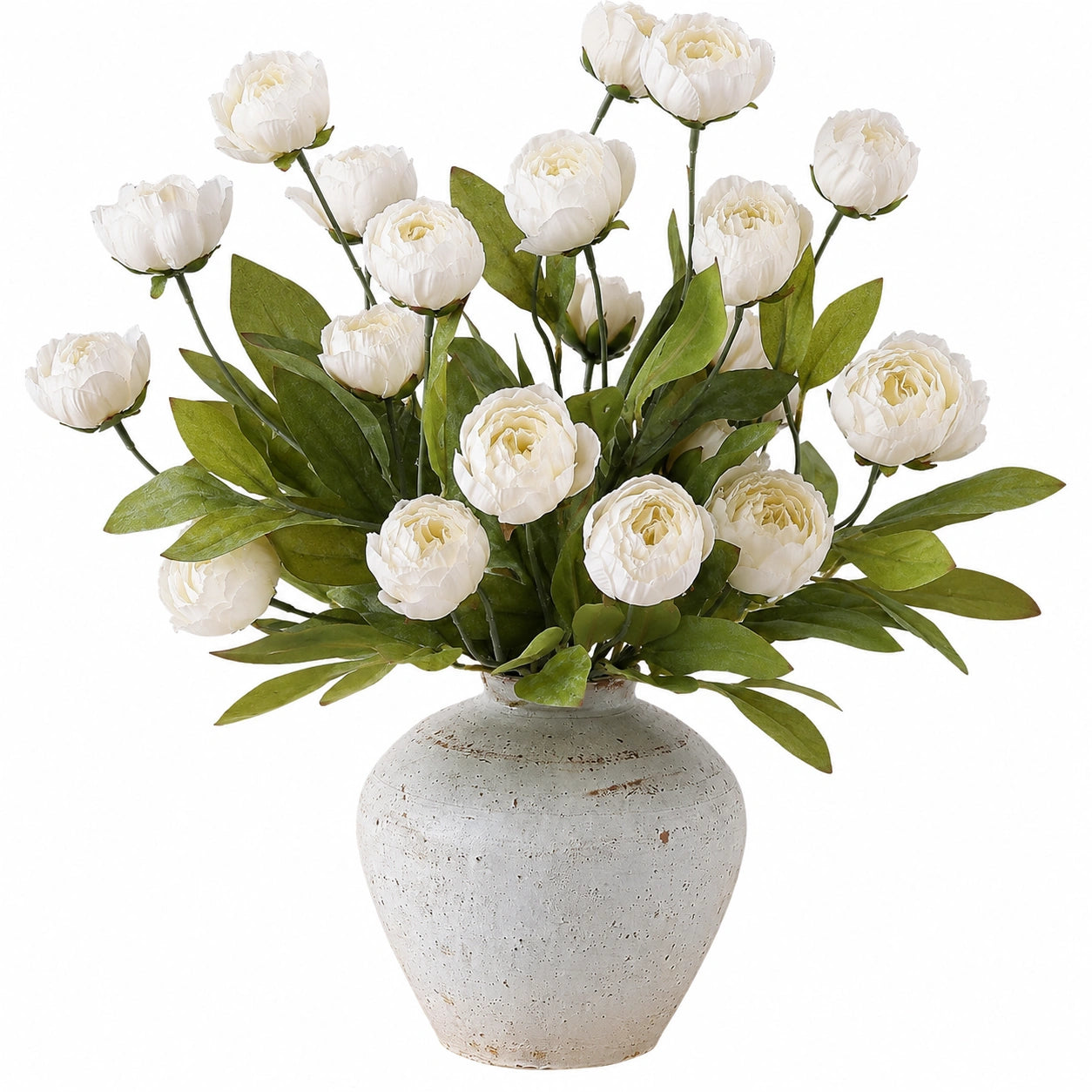 Künstlicher Pfingstrosenstrauß Weiß mit Keramikvase