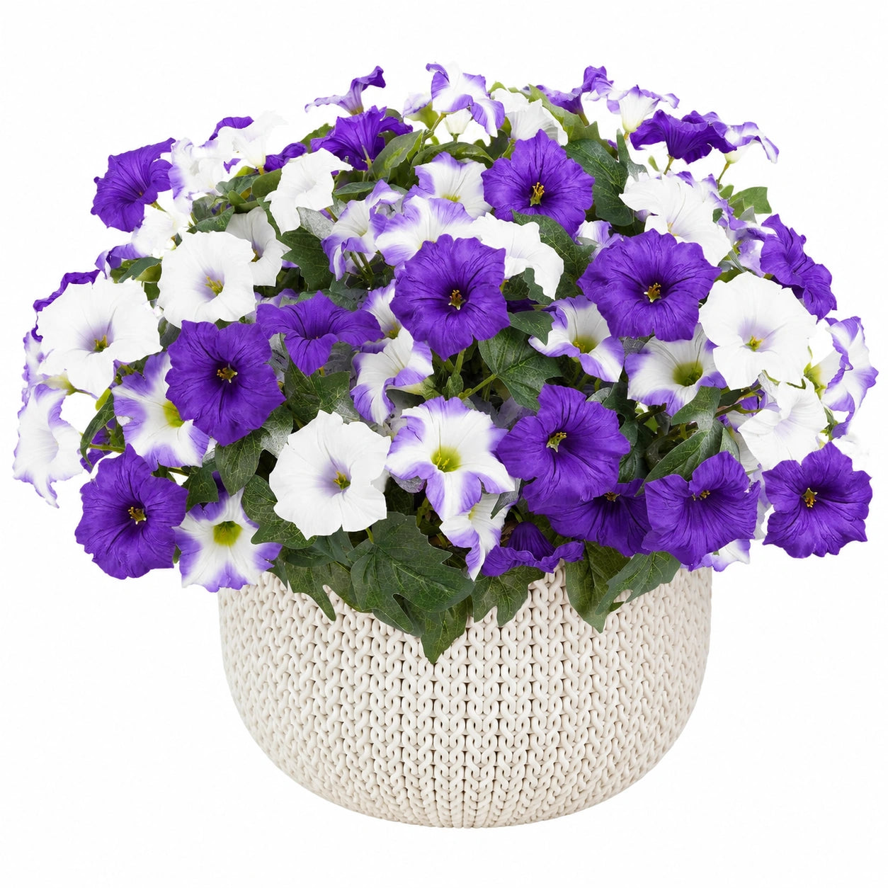 Künstlicher Petunienblumenkorb Lila/Weiß im Dekotopf