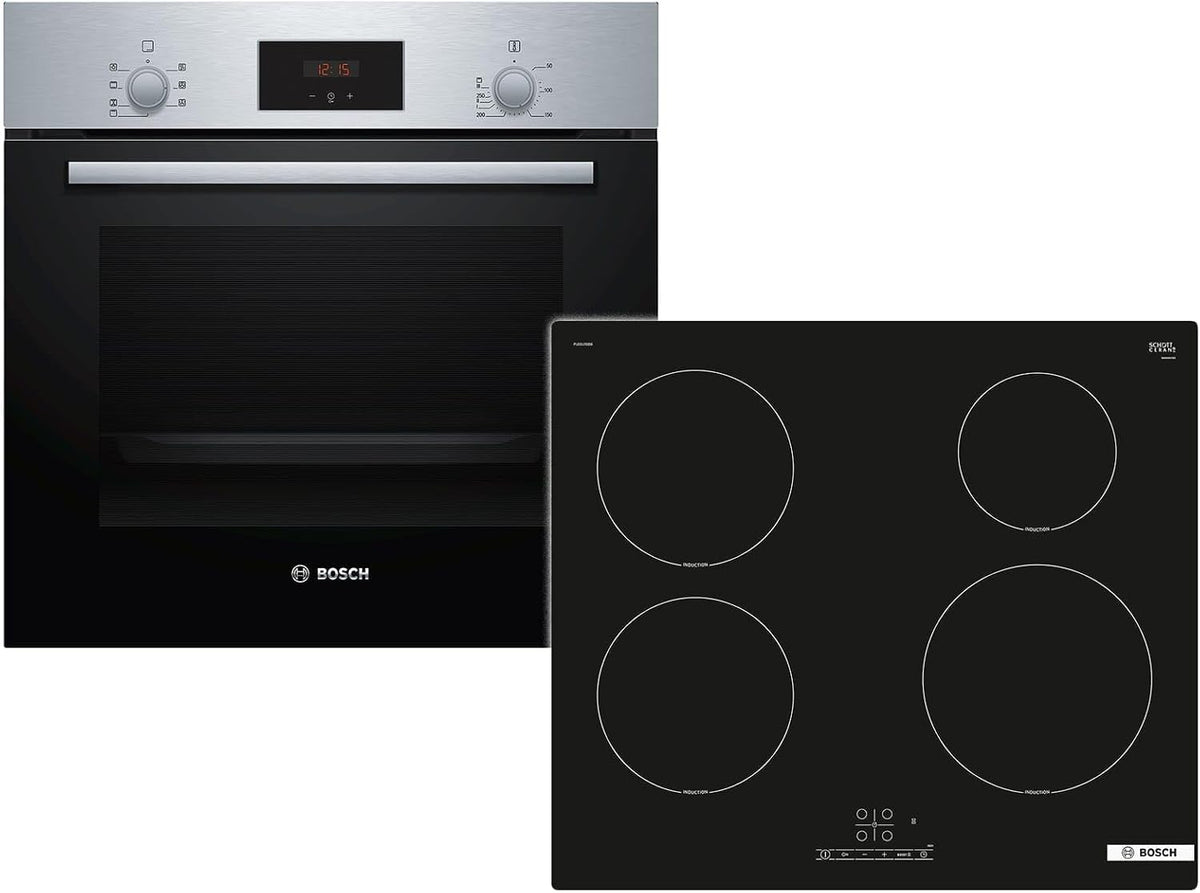 Bosch Backofen, Schwarz, HBD231BR60 Set HBF133BR0 + Induktionskochfeld PUE61RBB6E