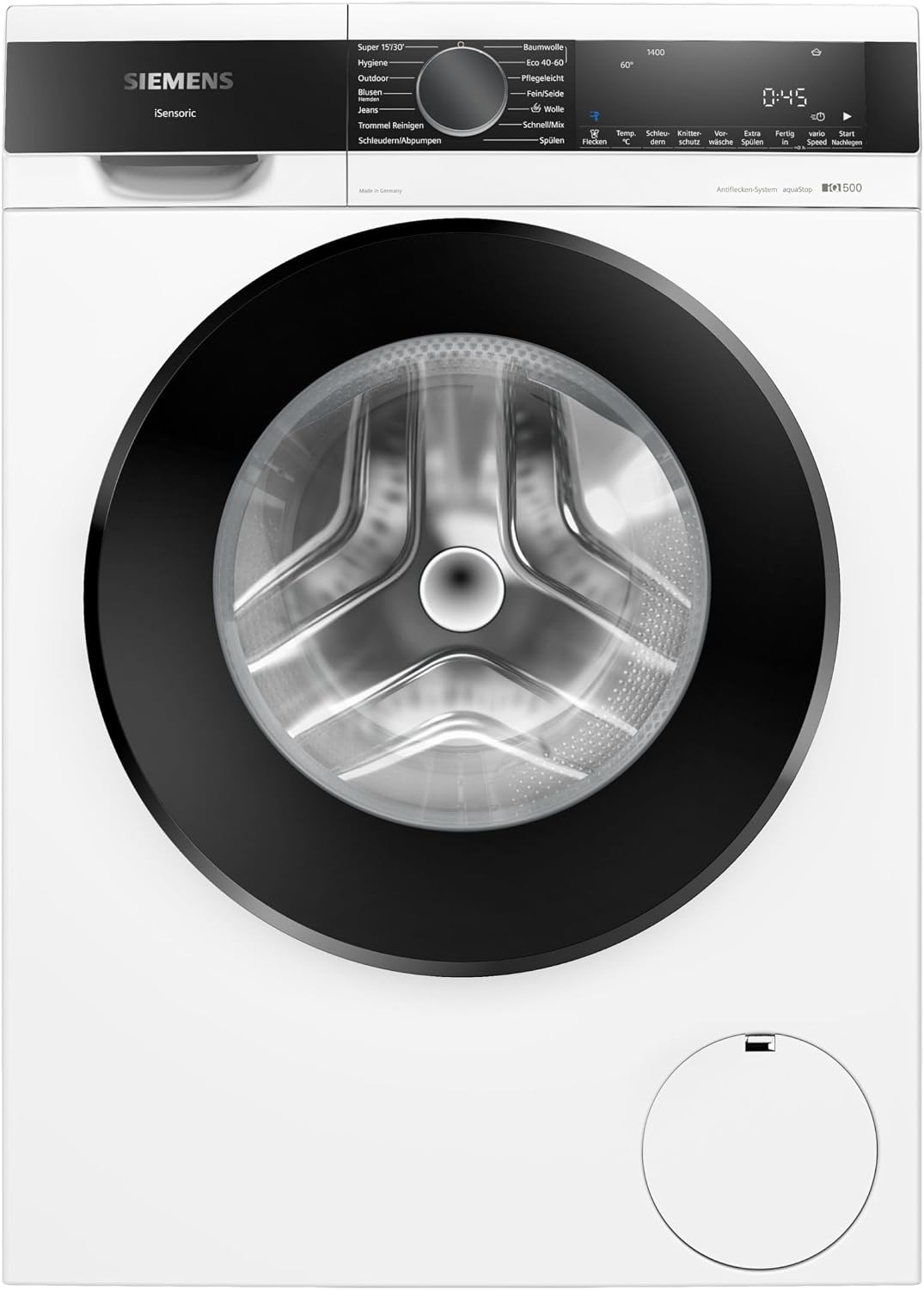 Siemens Waschmaschine, 9 kg, Weiß, WG44G21ECO iQ500, 1400 UpM, Made in Germany, großes LED-Display, speedPack L