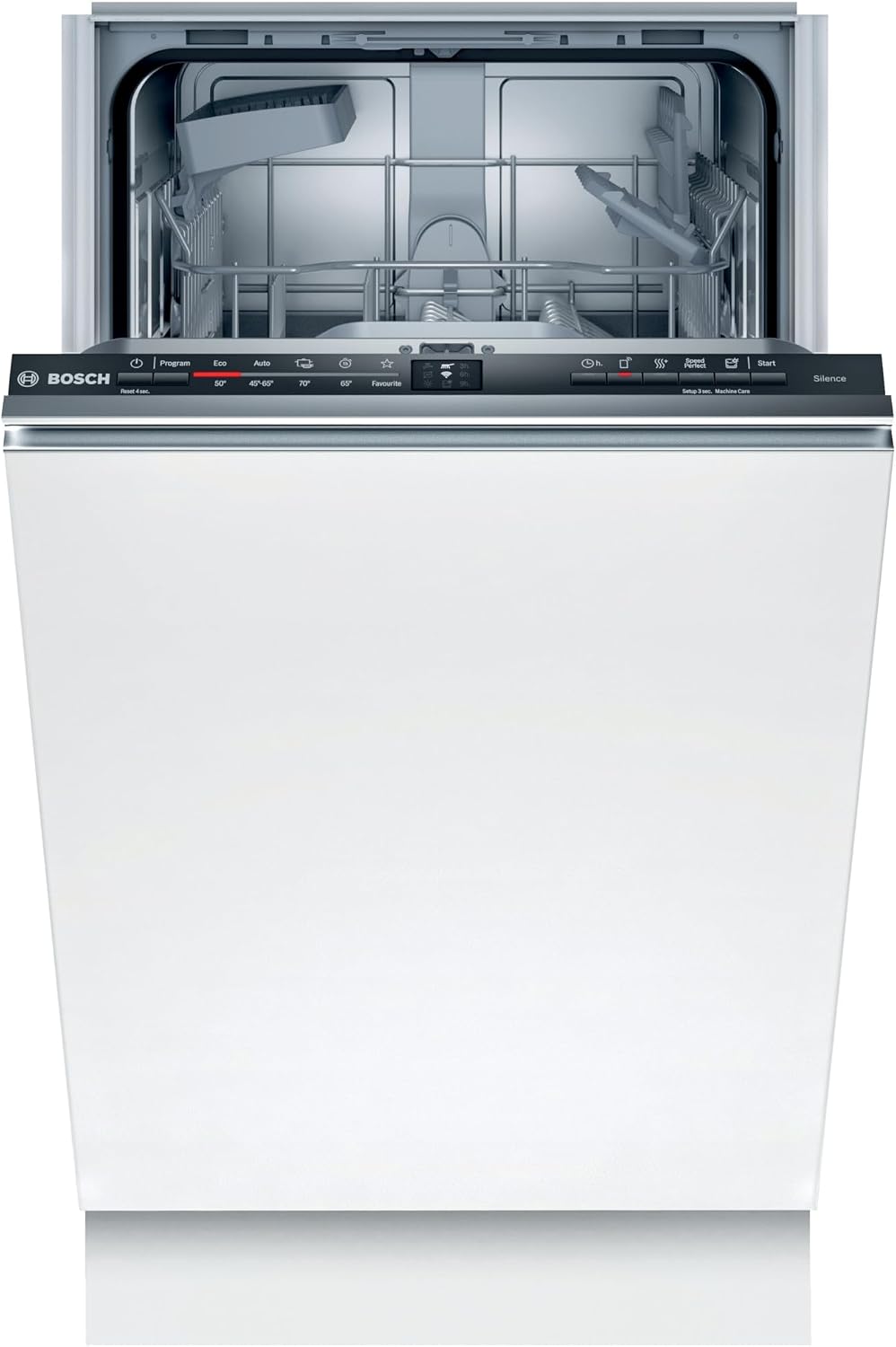 Bosch Geschirrspüler, 45 cm, Silber/Weiß, SPV2IKX10E Serie 2 Smarter Vollintegriert, Edelstahl, Breit, Besteckkorb