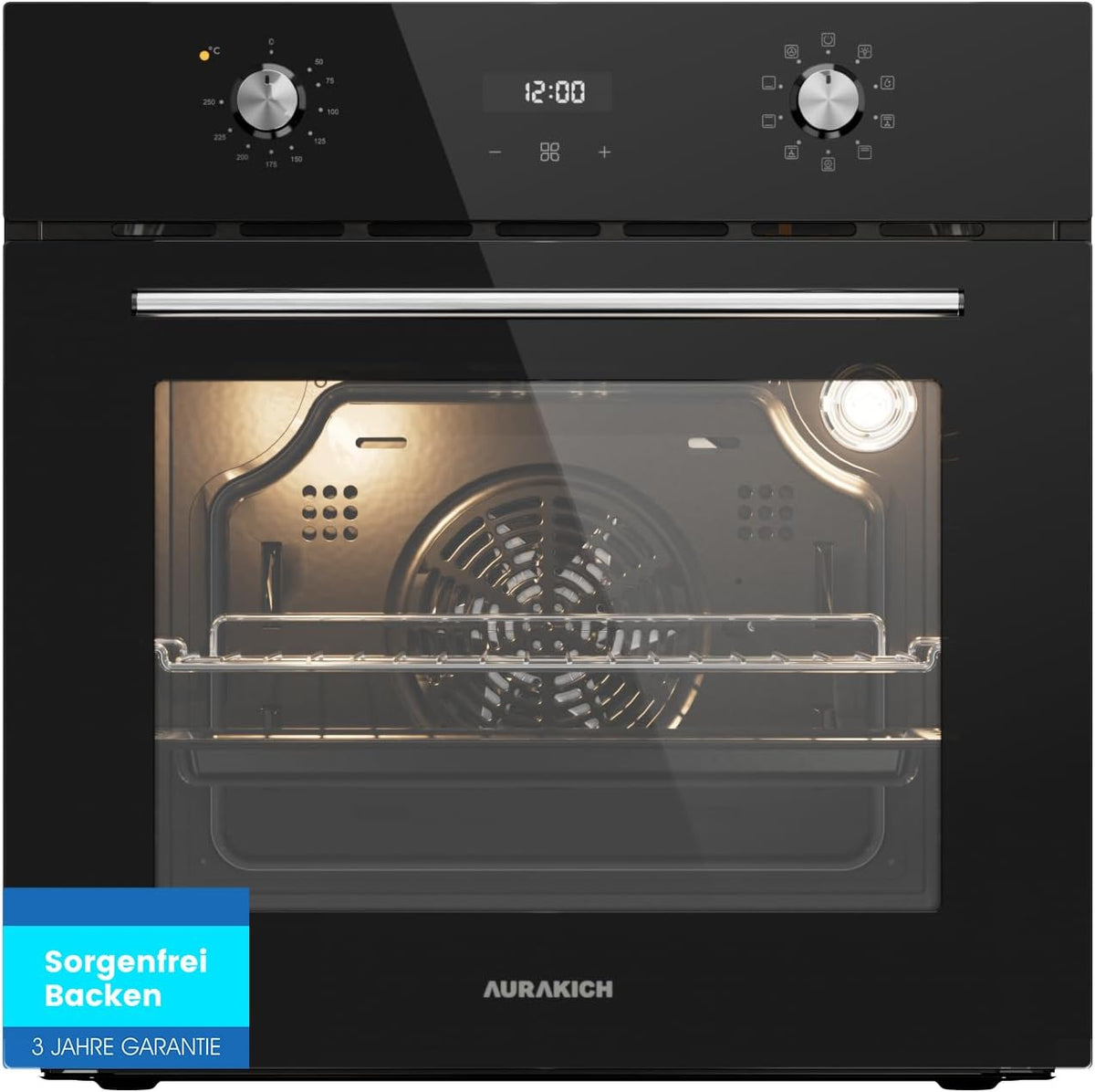 Einbaubackofen Backofen, 60 cm, 70 L, Schwarz/Silber, Volumen