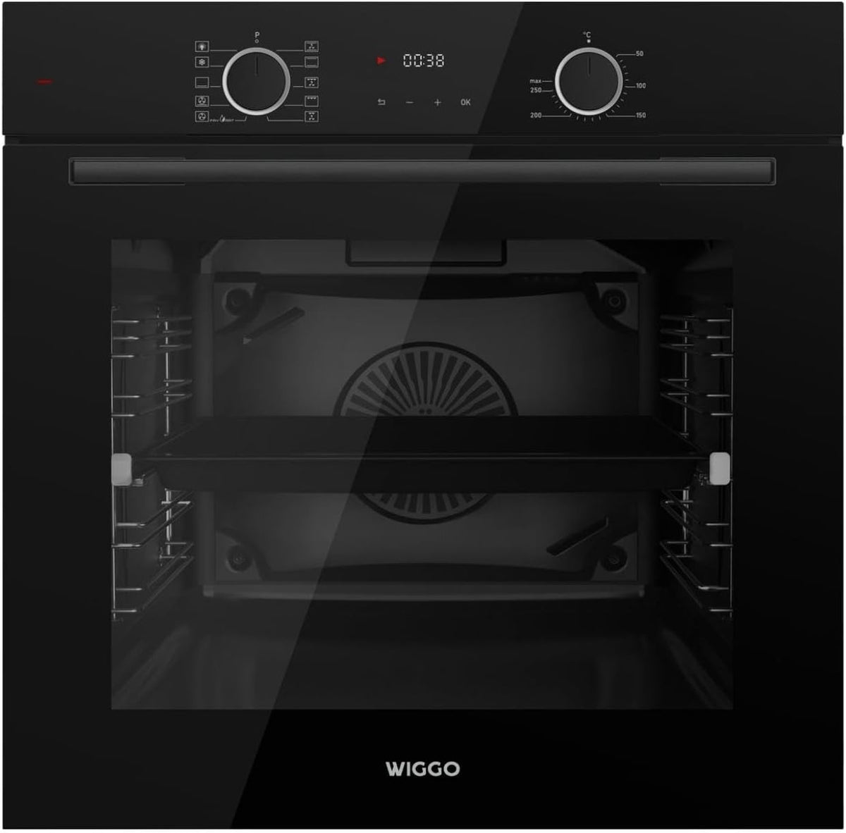Backofen, 60 cm, 73 L, Schwarz, [ Test SEHR GUT, Note 1.1 *] WIGGO Set mit Teleskopschienen & Airfry, Dampfreinigung