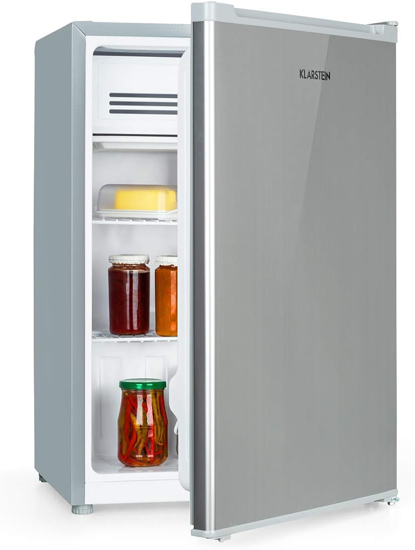 Klarstein Kühlschrank, 76 Liter, 4 Liter, Silber/Grau, Delaware, Fassungsvermögen, 2 flexible Glasböden, Gefrierfach
