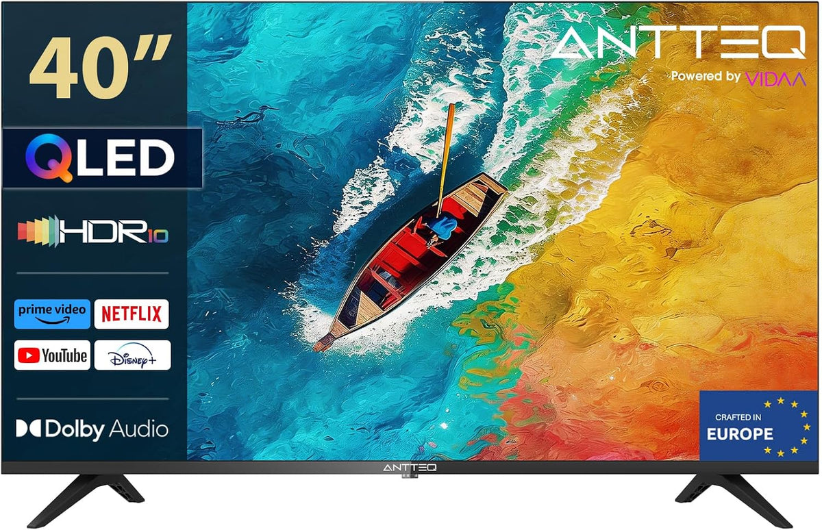Antteq Fernseher, 40 Zoll, 100 cm, Schwarz, Smart TV, AV40F5Q 2K Full HD QLED Smart TV mit Bluetooth HDR10 CI+, App Store