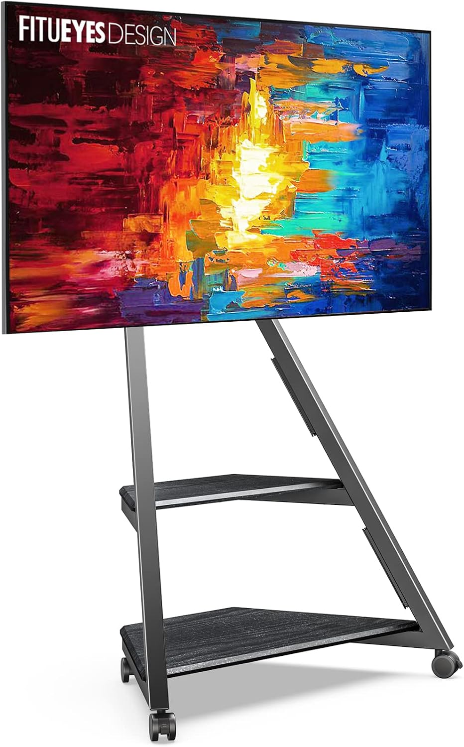 FITUEYES Fernseher, 65 Zoll, 40 kg, Schwarz, TV Ständer Rollbar für 32, Eiffel Serie