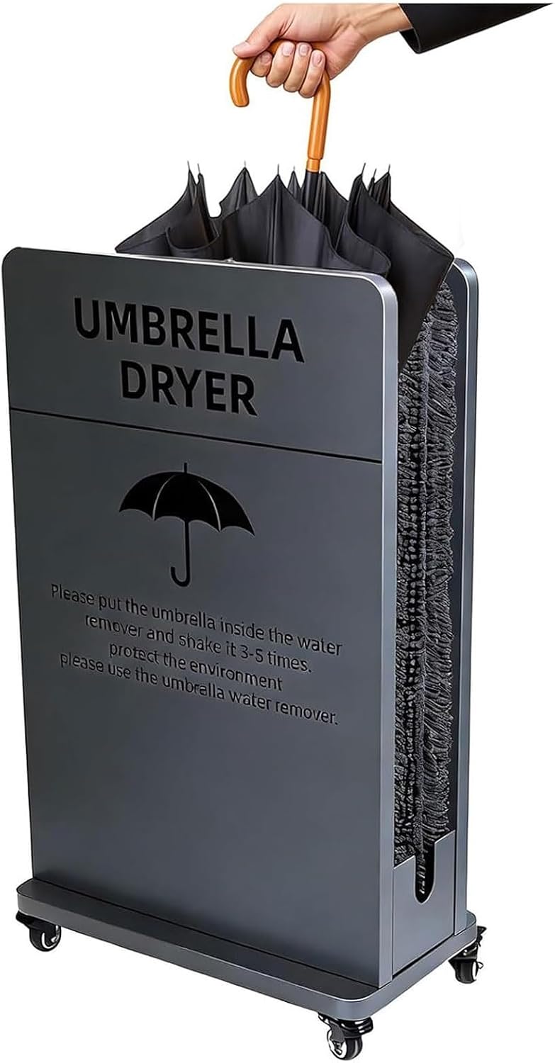 Gewerbliche Regenschirmtrockner, Metall., Schwarz, Regenschirm-Trocknermaschine mit Wasserwanne und, Regenwasserentferner