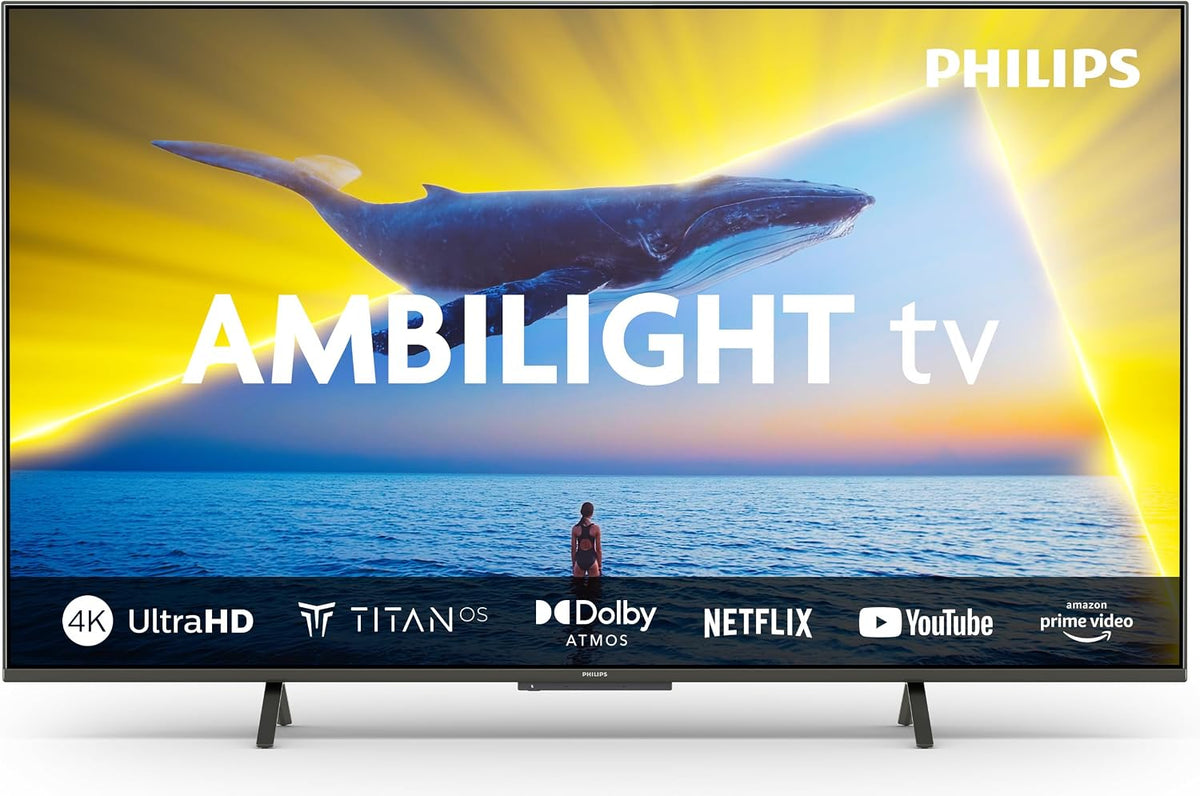 Philips Fernseher, Schwarz, Smart TV, Ambilight 65PUS8109 4K LED Smart TV - 65-Zoll Display mit, Titan OS Plattform und Dolby Atmos