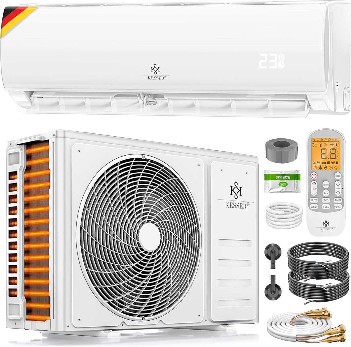 KESSER® Split-Klimaanlage, 2,6 kW, Weiß, Split Klimaanlage Set Quick Connect, WiFi & App Klimagerät mit Heizfunktion & Kühlmodus