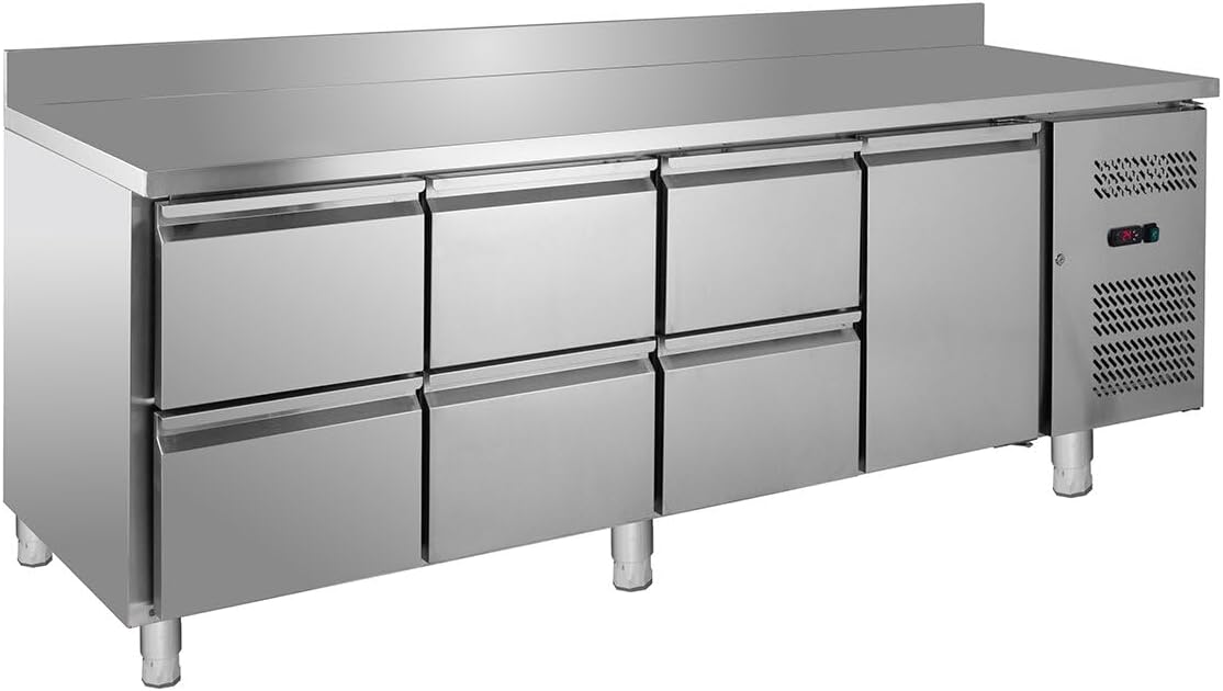 GastroHero Kühltheke, Silber, Kühltisch, 1 Tür, 6 Schubladen, 1 Boden, Edelstahl GNH4260TN