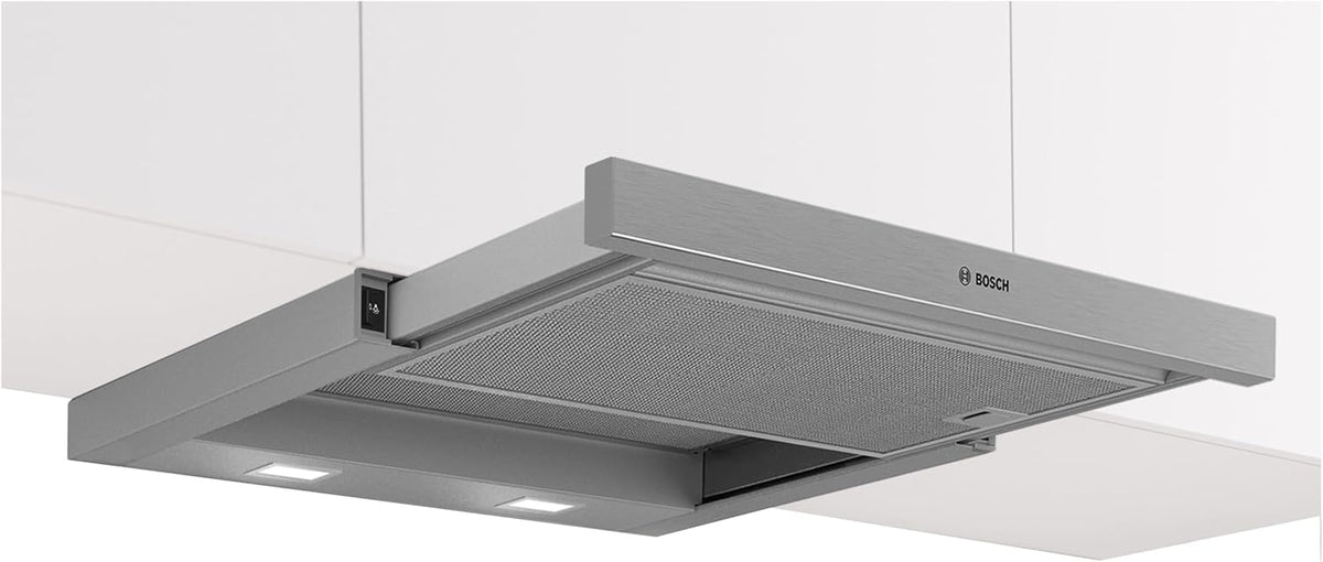 Bosch Dunstabzugshaube, 60 cm, Silber, DFM064W55 Serie 2 Flachschirmhaube, Made in Germany, 3 Leistungsstufen, LED-Beleuchtung