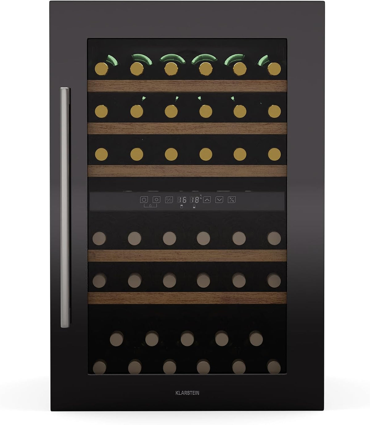 Klarstein Weinkühlschrank, 38 dB, Silber, Vinsider 57 Duo 2 Zonen - 57 Flaschen, 5-22 °C, Leise, Einbau, UV-Schutz Glas