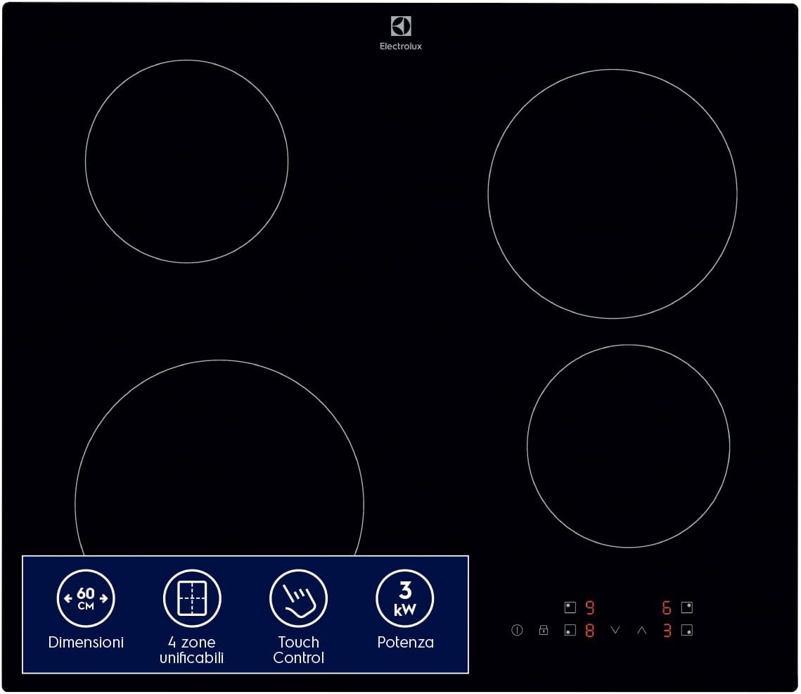 Electrolux Kochfeld, 520 mm, 60 cm, Schwarz, Serie 300 Induktions mit 4 Brennern, EIB60424CK, SliderTouch-Bedienung