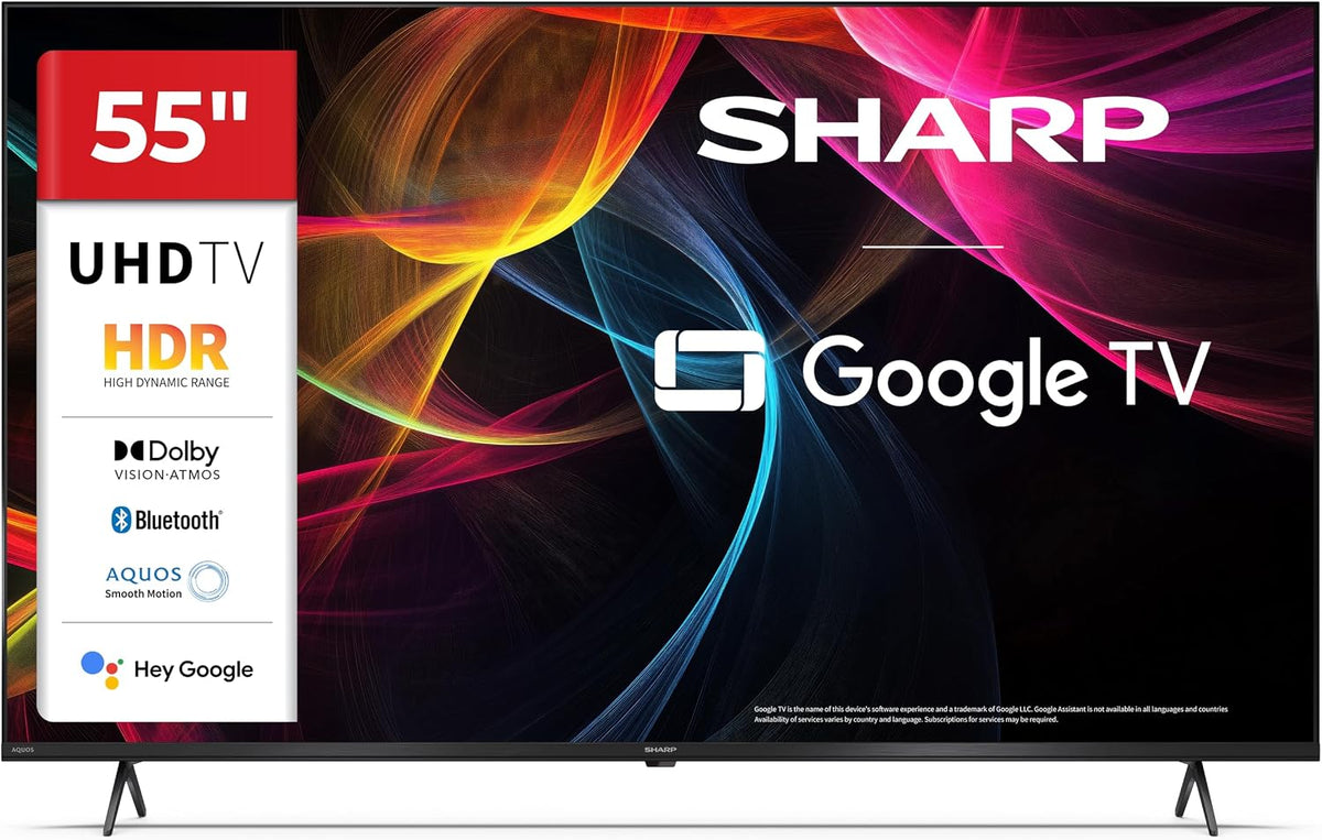 SHARP Fernseher, Schwarz, 55HL4365E, Google TV, 55' UHD, Rahmenlos, 60 Hz, HDR10, Dolby Vision HDR, Google Assistant mit Mikrofon