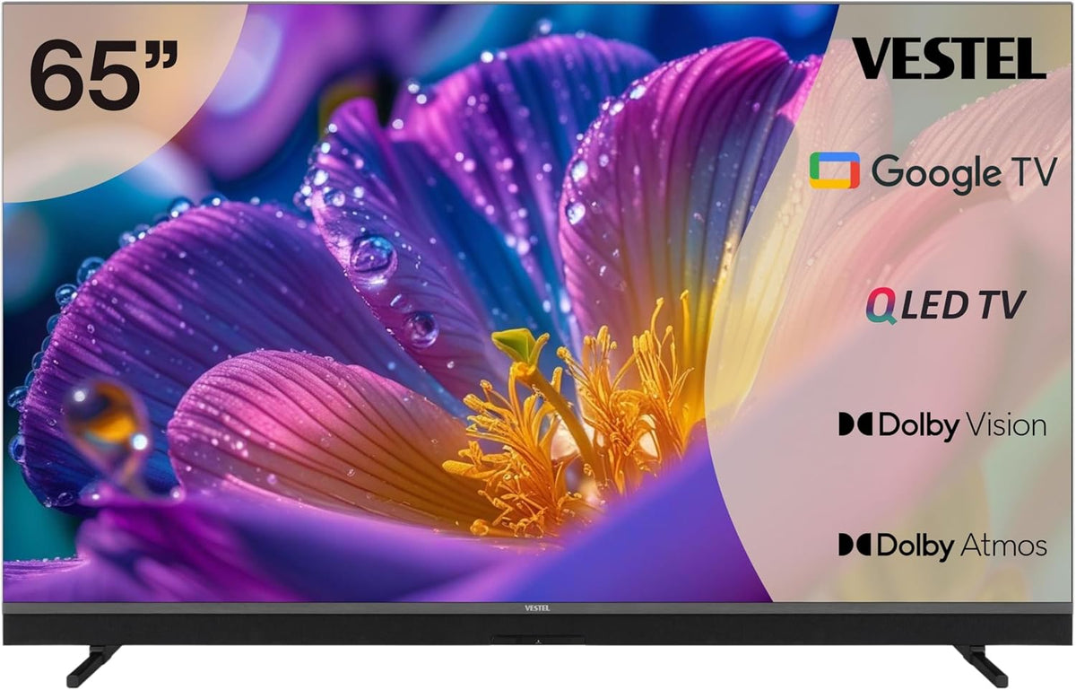 Vestel Fernseher, 65 Zoll, Schwarz, Smart TV, QLED Google TV 4K UHD, Smart TV mit Dolby Vision HDR, Dolby Atmos und integriertem Triple-Tuner