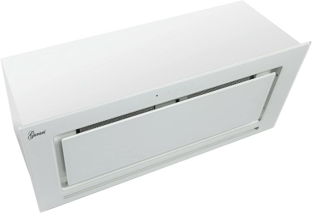 GURARI Dunstabzugshaube, 217 WH, 90 cm, 1000m, Weiß, Deckenhaube GCH E 90 PRIME, Einbau, Glas, LED Streifen, Abufthaube