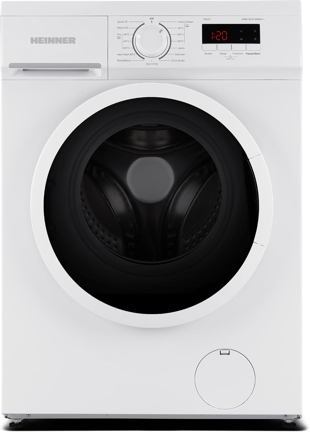 Slim Waschmaschine, 7 kg, Weiß, HWM-M7012SMD++, Fassungsvermögen für platzsparendes Waschen, 1.200U/min Schleuderdrehzahl