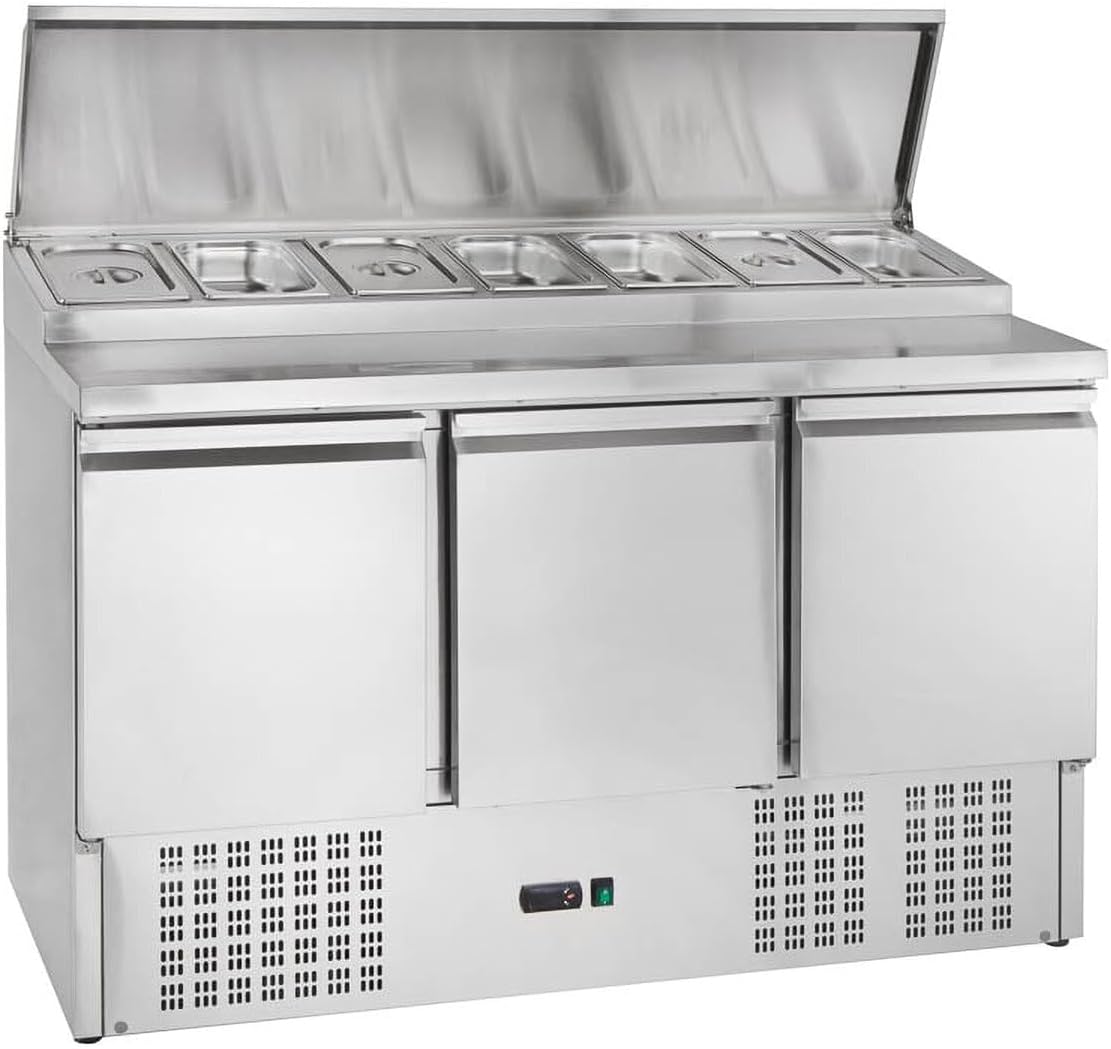 GastroHero Kühltheke, 392 L, Silber, Belegstation, 3 Böden, Edelstahl PSH300