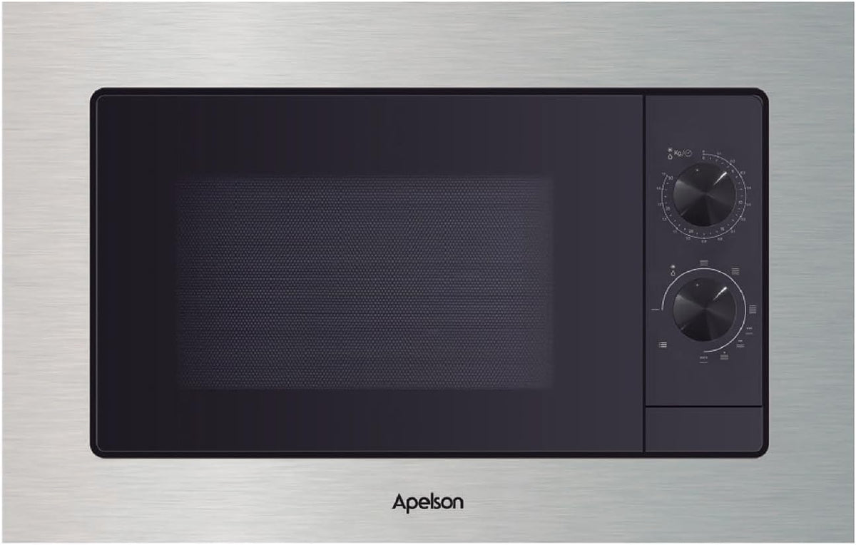 Apelson Mikrowelle, 245 mm, 800 W, Grau, Einbau- AMW 2000G X + Grill, 5 Stufen, Innenleistung LED, einfache Installation