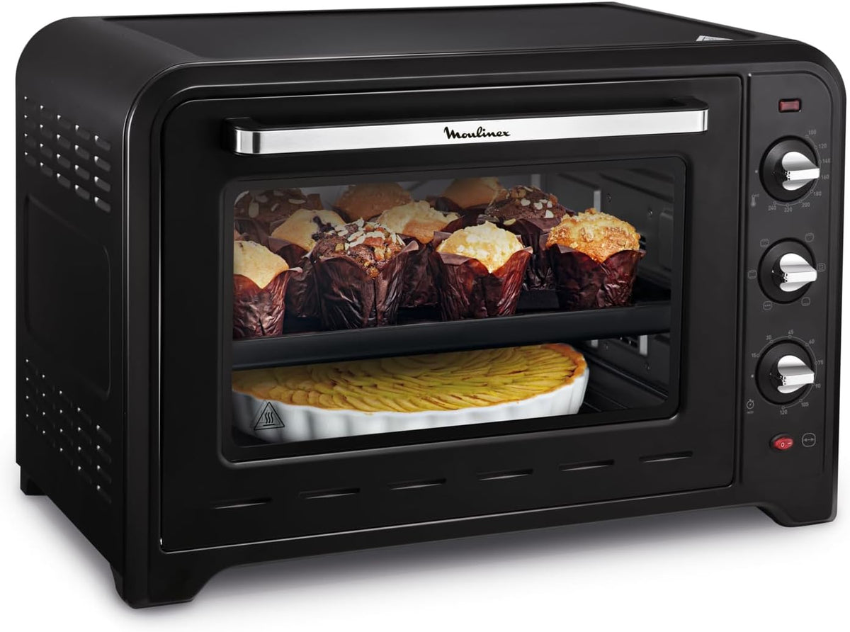 Moulinex Backofen, 2200 W, 60 l, 60 L, Schwarz/Silber, Optimo Ox495 - Ofen (Medium, 100-240 °C)