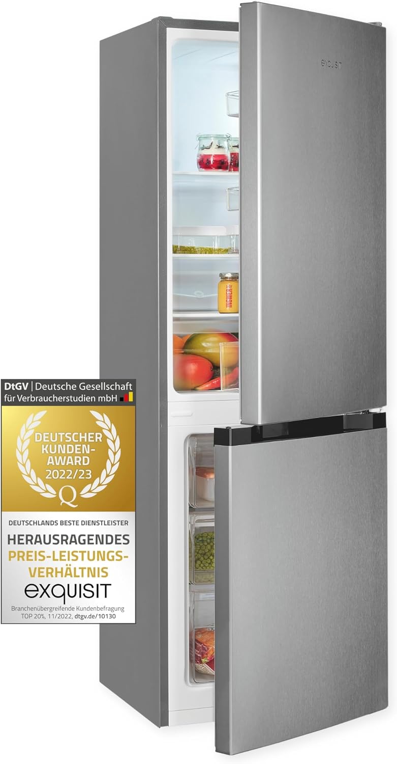 Exquisit Kühl-Gefrierkombination, 157 L, Silber, KGC231-60-E-050C, Inox-Look