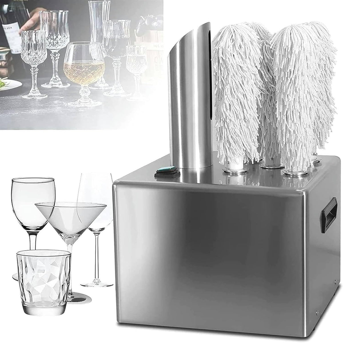 Gewerbliche Gläserreinigungsmaschine, 330 Gläser/Stunde, 1350 W, Edelstahl 304, Mikrofaser, Transparent