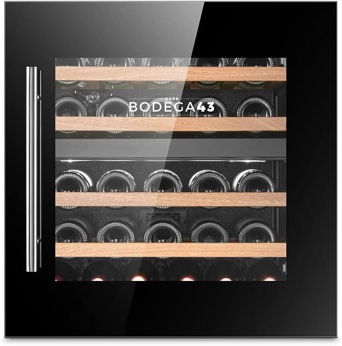 BODEGA43 Weinkühlschrank, 38 dB, 60 cm, Schwarz, 25 Einbau - Einbau-Weinklimaschrank 2 Zonen -, 2 Zonen, 25 flaschen