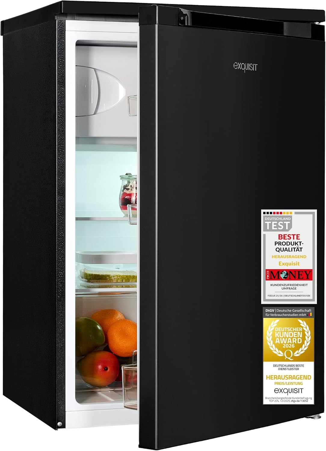 Exquisit Kühlschrank, 107 L, Silber, mit 4-Sterne-Gefrierfach - Nutzinhalt - Inox