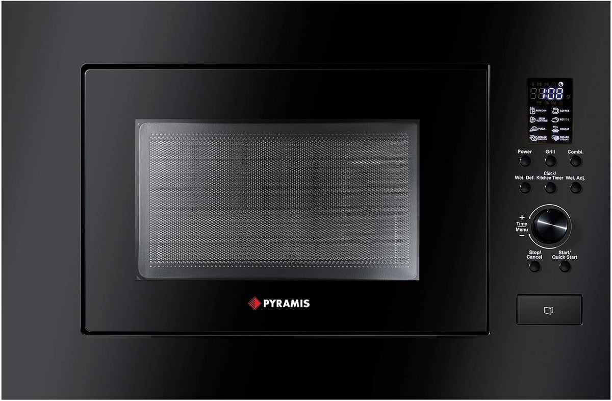 Pyramis Mikrowelle, 23 Liter, 60 cm, Schwarz/Silber, schwarze Einbau für Hochschränke