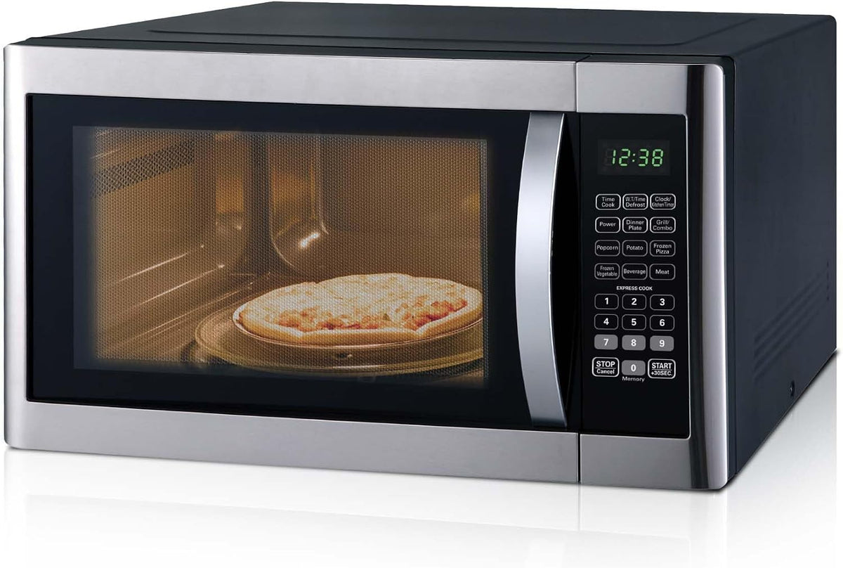 SMETA Mikrowelle, 42 liter, 1100 W, 1400 W, Silber/Schwarz, Groß, mit Grill, & Grill, 11 Leistungsstufen 6 Automatikmenüs