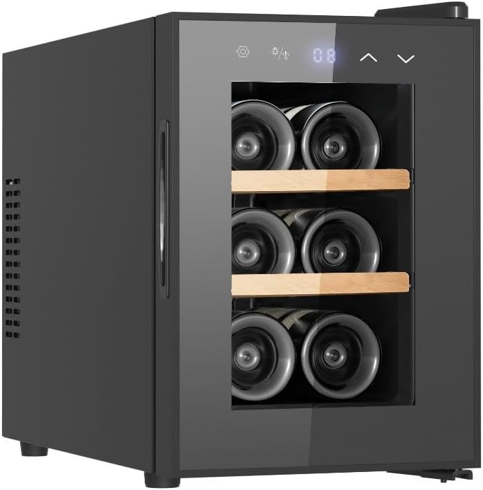 Sena Weinkühlschrank, 39.3 x 26.5 x 49.5 cm, Schwarz, Weinklimaanlage Freistehend - - 6 Flaschen - - Weinschrank