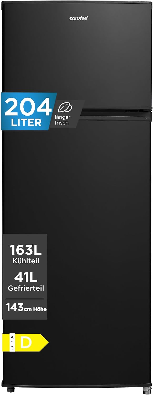 Comfee' Kühlschrank, 143 cm, 204 L, 39 dB, Weiß, mit gefrierfach(-24℃), Höhe, EEK D