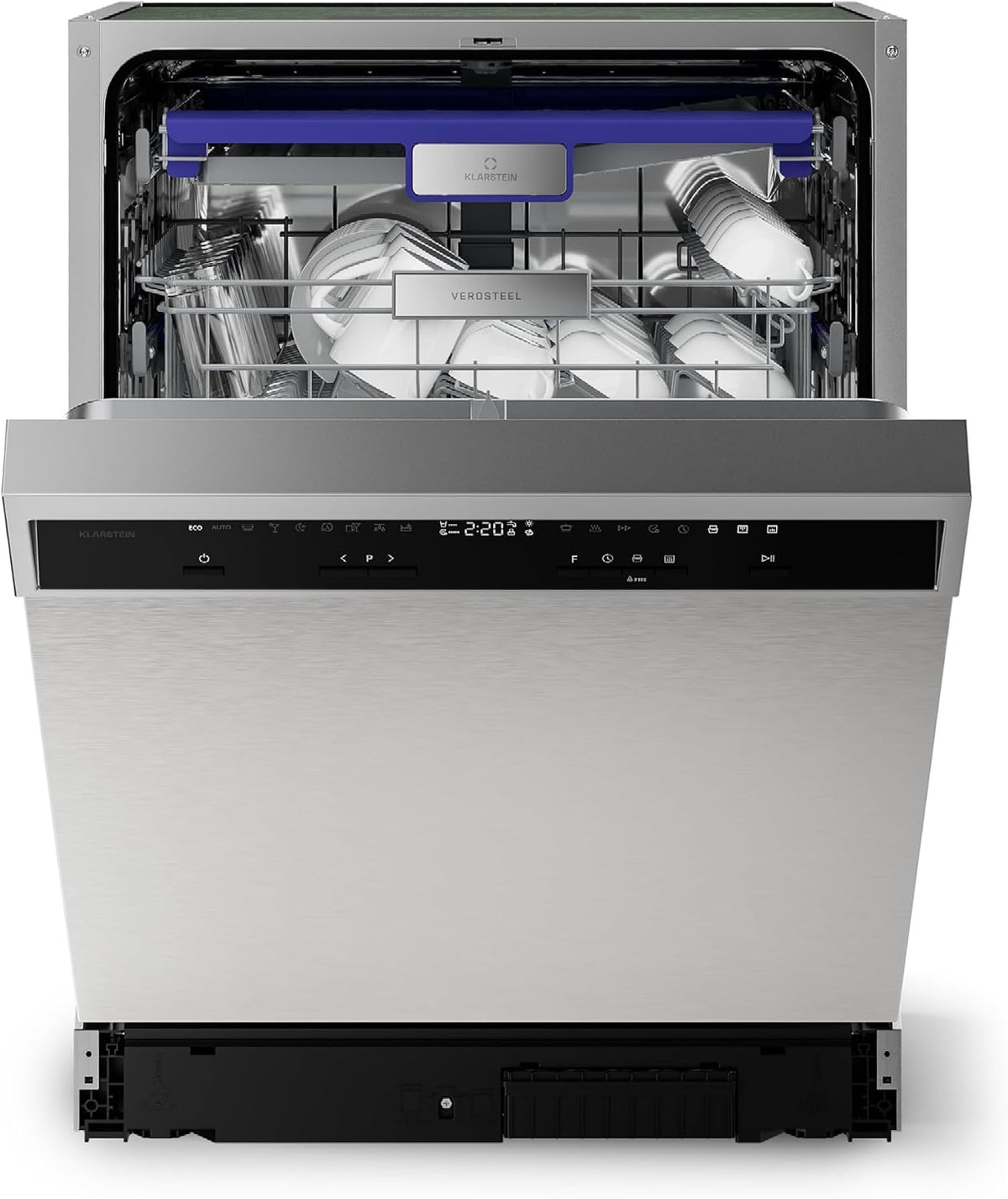 Klarstein Geschirrspüler, 42 dB, 60 cm, Silber, Verosteel Unterbau - 14 Plätze, 9 Programme, A Energieklasse, AquaStop