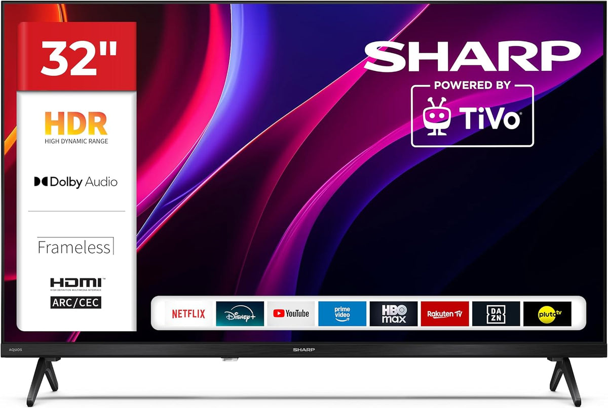 SHARP Fernseher, Schwarz, 32HE2345E, TiVo TV, 32' HD, Rahmenlos, 60 Hz, HDR10, 2x8 W Sound, 3X HDMI, 2X USB, Farbe
