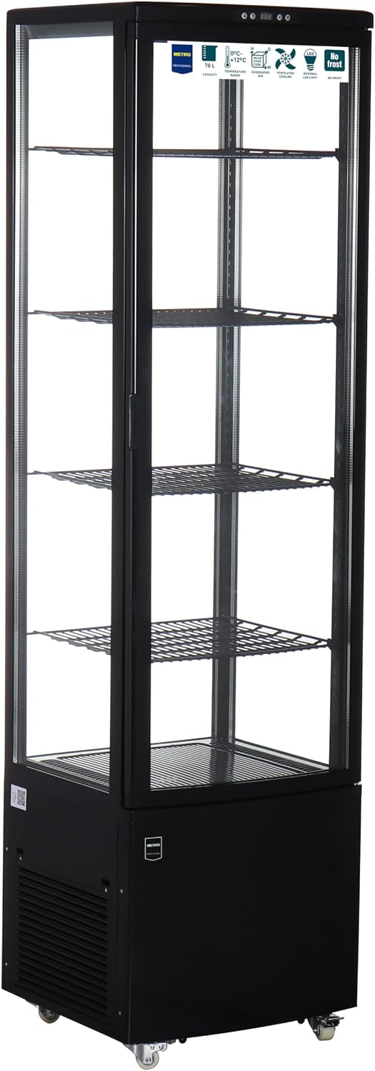 Wohnzimmerschrank METRO, 270 L, Schwarz, Professional Panorama Kühlvitrine GGC3270B, Kunststoff/Glas, 4 verstellbare Einlegeböden