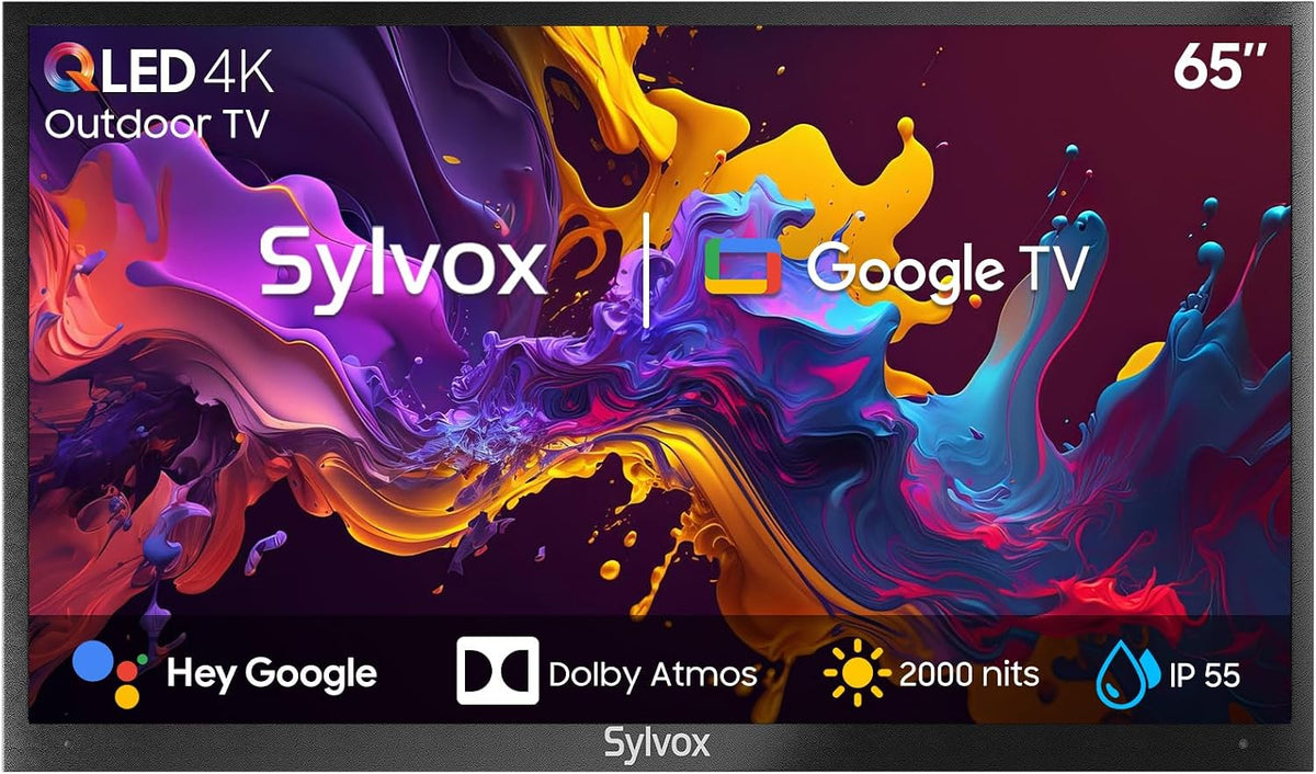 SYLVOX Fernseher, 65 Zoll, Schwarz, Outdoor TV, 4K UHD QLED Google Outdoor