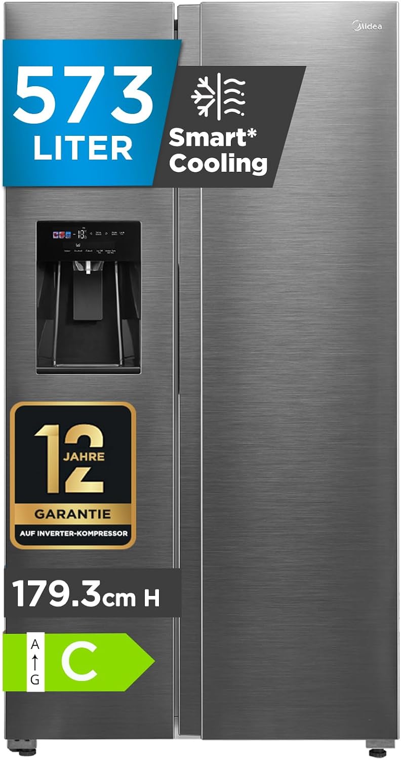 Midea Side-by-Side-Kühlschrank, 179,3 cm, 573 L, Schwarz, MDRS761MYC46 Side-by-Side Kühl-/Gefrierkombination/No