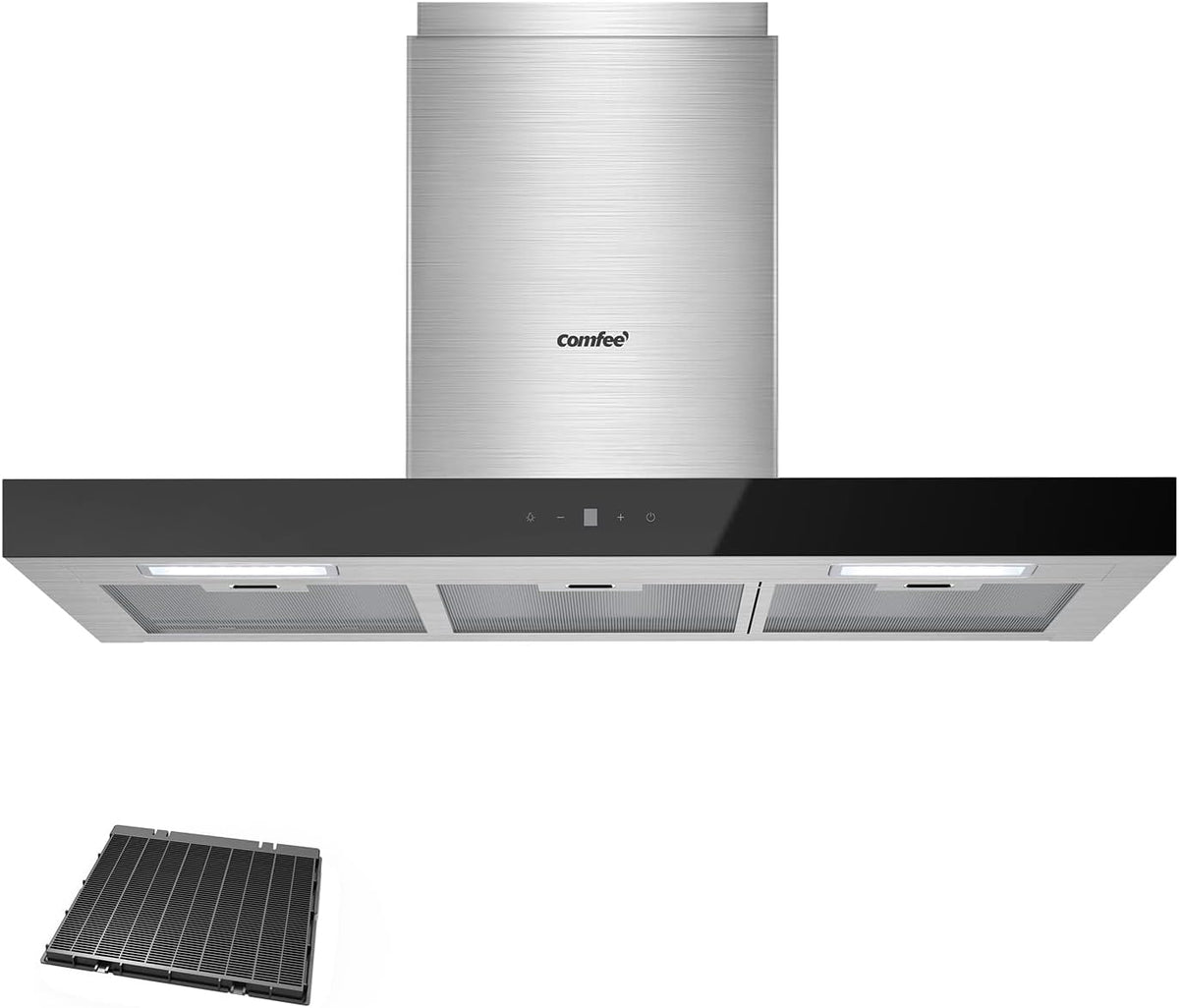 COMFEE' Dunstabzugshaube, 90 cm, 650m, Schwarz/Silber, CHW 7.9M77A3 A+++ Umluft/Abluft, Abzugshaube mit ³/h Starker Saugleistung