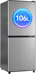 DRIXNO Gefrierschrank, 45 dB, 106 L, 60 L, 46 L, Grau/Silber, Zweizonen-Energiesparkühlschrank, -Kühlschrank + -4-Sterne