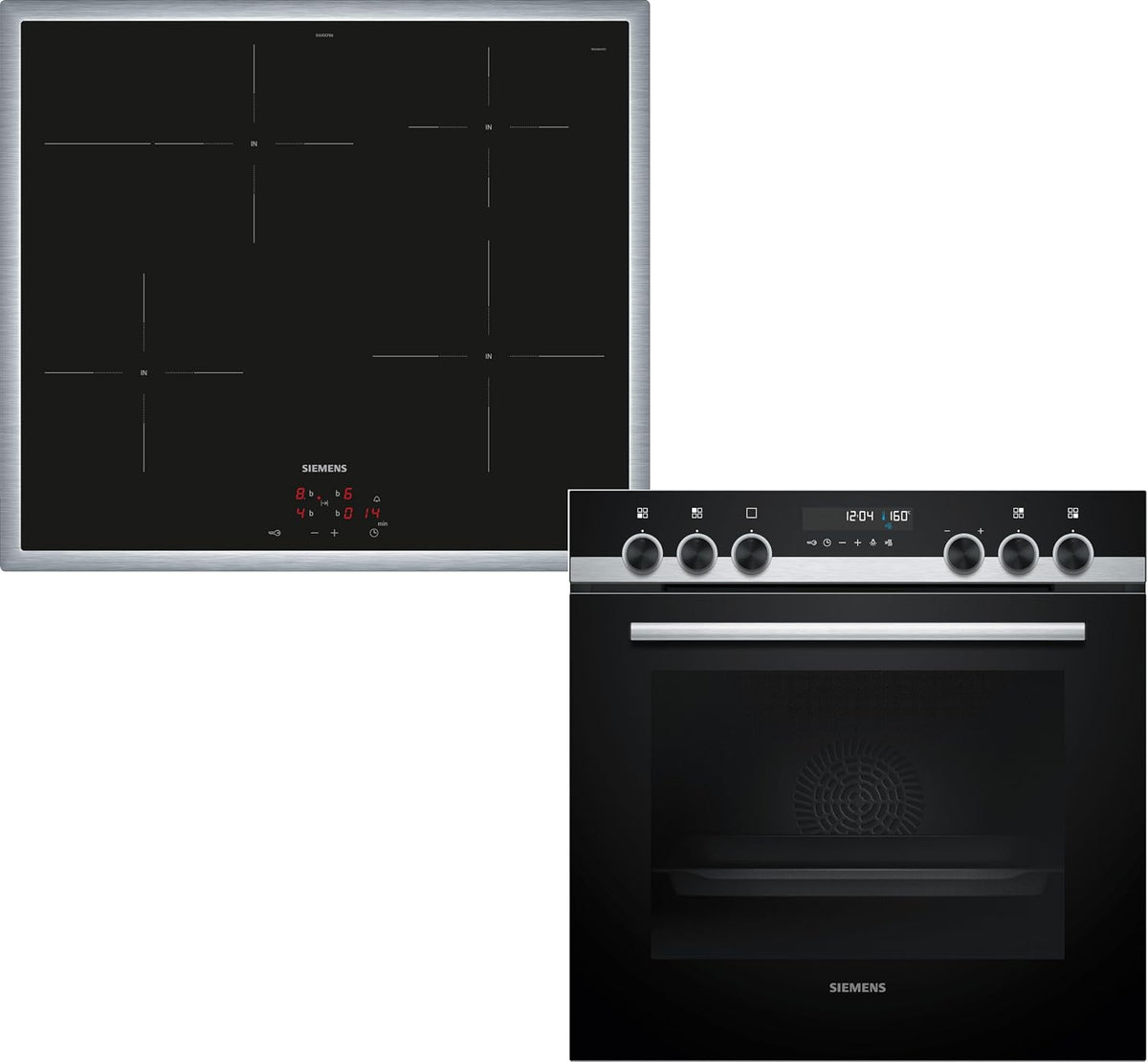 Siemens Kochfeld, 60 x 60 cm, Schwarz, iQ500 Einbauherd Set mit Induktions PQ521IB02