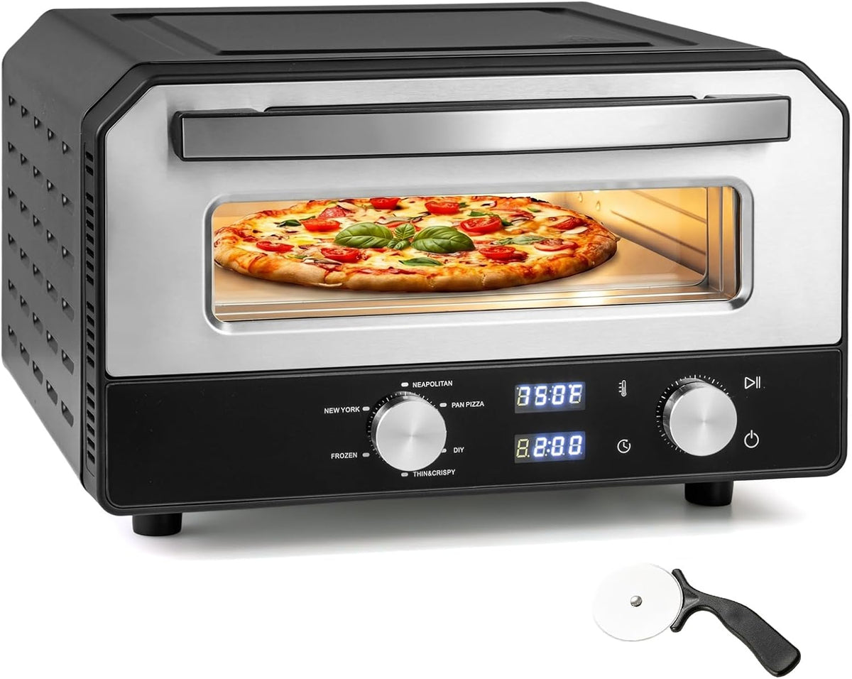 GIANTEX Pizzaofen, 11,5 L, 1700 W, Kaltgewalzter Metall, Aluminium-Beschichtung, Temperglas, Schwarz/Silber
