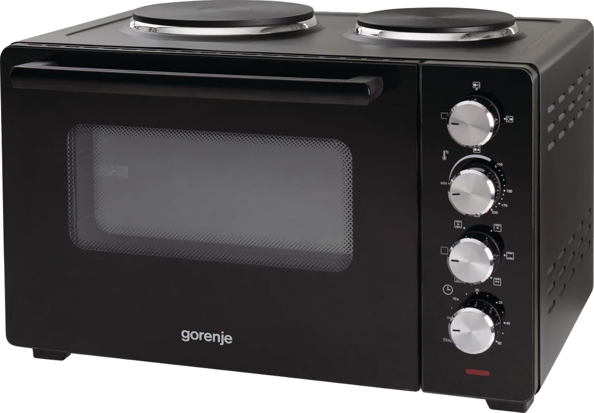 Gorenje Backofen, Schwarz, OM30GBX Mini mit zwei Kochfelder